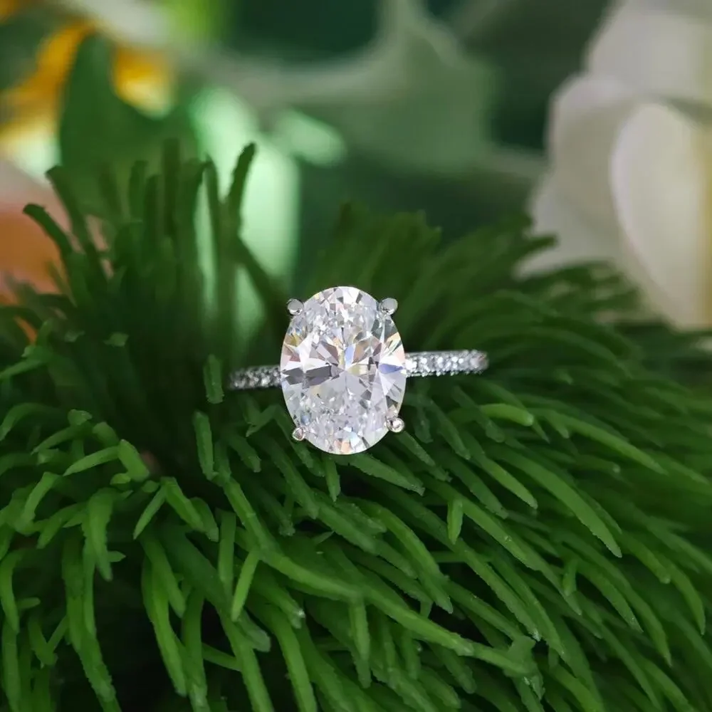 LISPARk 14K White Gold over silver 4CT Oval Moissanite Hidden Halo Ring size 7.5